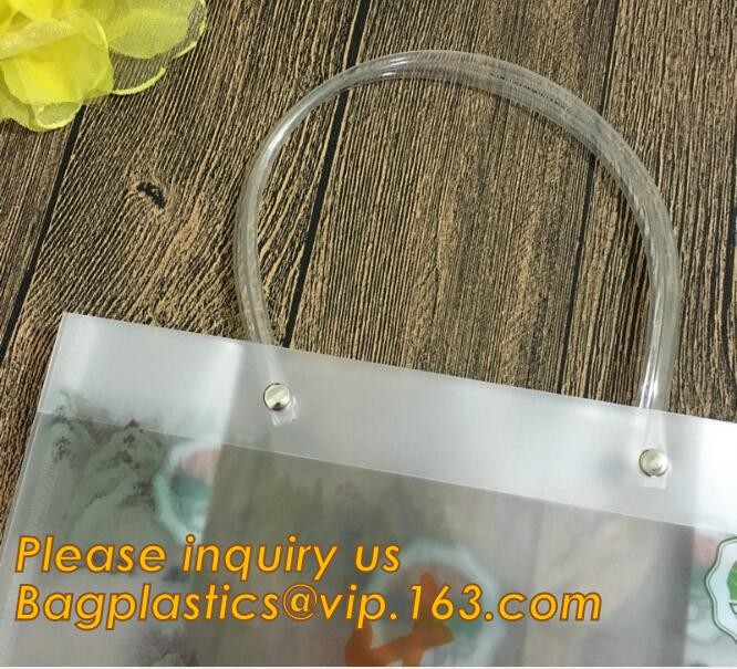 Factory Custom made Environmental PVC clear packaging toy storage handle bag,plastic tote packaging bag with handles fro