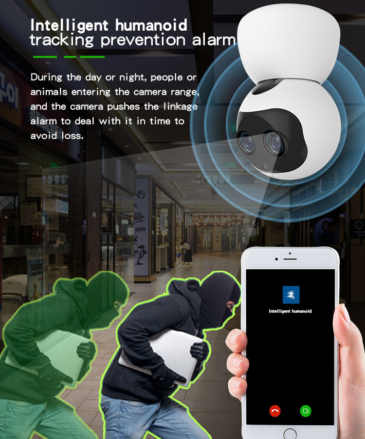 Binocular PTZ Surveillance Camera Two Way Voice Intercom 1080P PTZ WIFI IP Camera