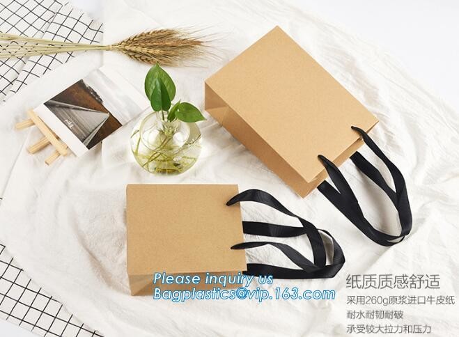 Custom Printed Accept Wholesale Stock White Brown Kraft Paper Shopping Bag With Handle No Minimum, carrier handle bags
