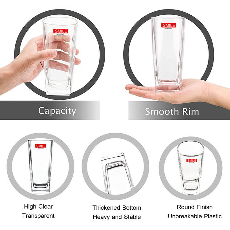 Beer Cocktail Square Plastic Tumbler Glasses 8oz 12oz Food Grade