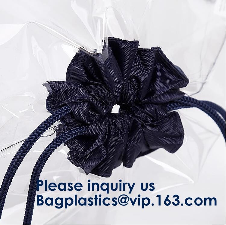 Transparent PVC Drawstring Bag With Colorful Rope,Clear PVC drawstring bag with gold string,Pvc Strips Printing Gift Pac
