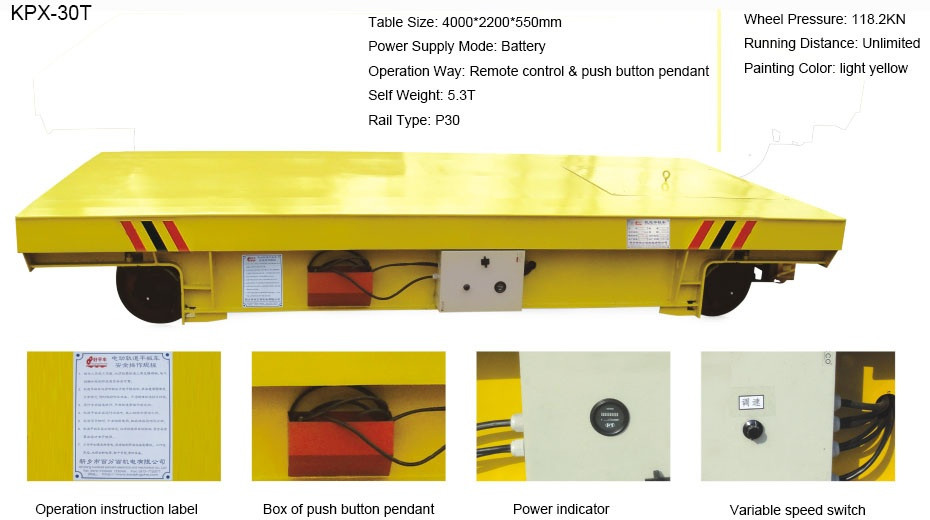 Customized Steel Rail Transfer Trolley , Scale / Screen Electric Transfer Cart