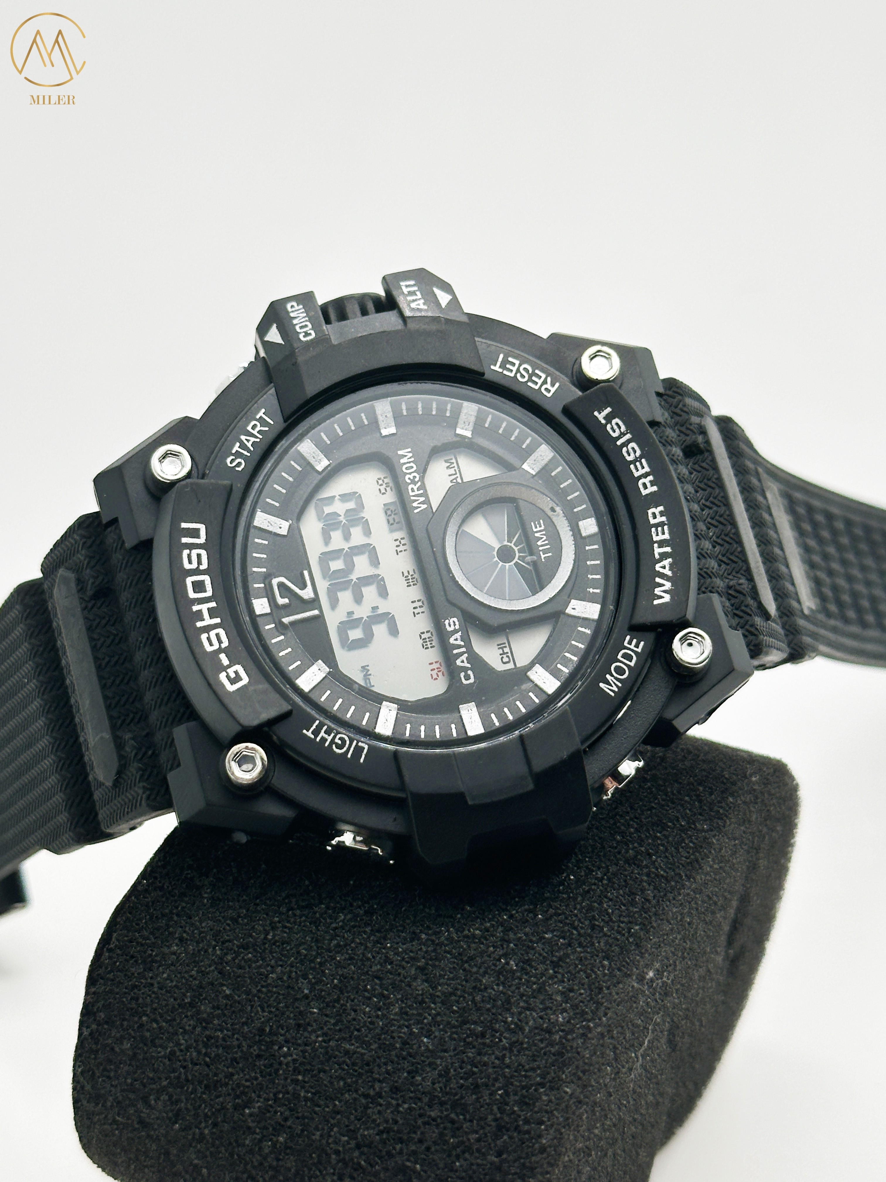 Custom Logo Digital Black Quartz Wrist Watch With Buckle Clasp 10mm Case Thickness