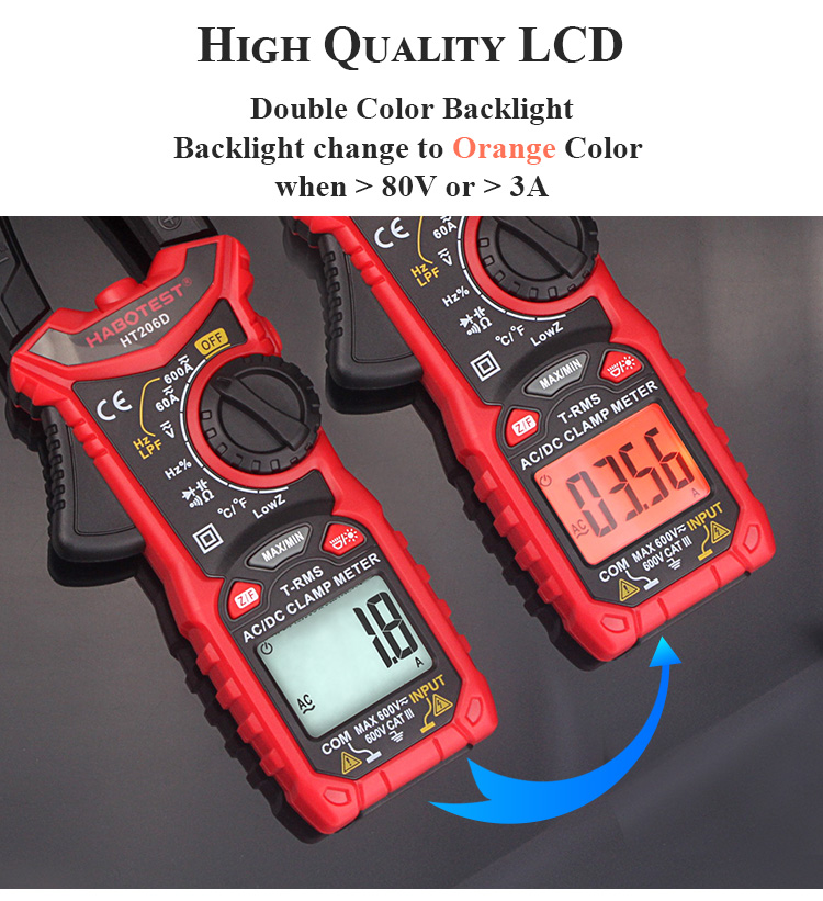 600V AC DC Clamp Multimeter , 6000 Counts True RMS Clamp Multimeter