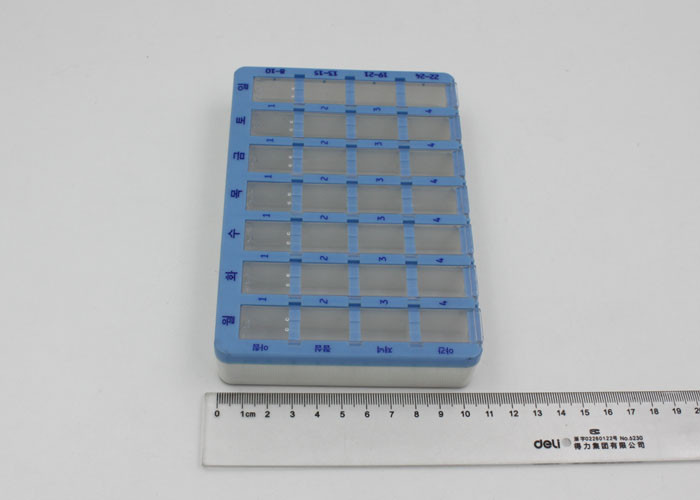 28 Compartments Colored Plastic Pill Box With Slide Lid / Daily Pill Organizer