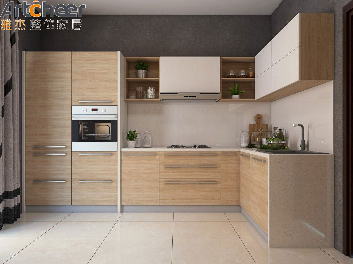 Minimalist Style Custom Solid Wood Kitchen Cabinets with Pure Acrylic Countertop