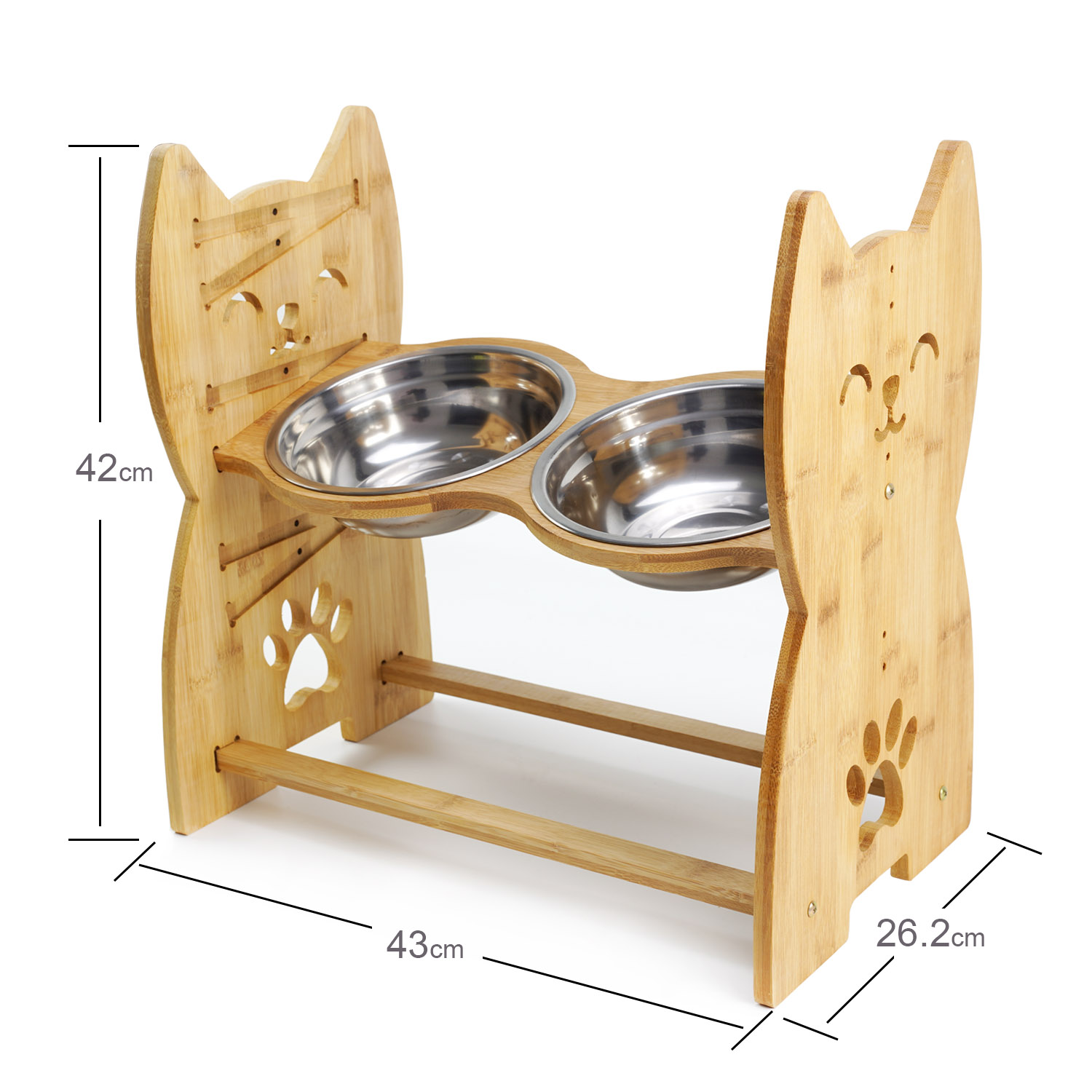 23.8cm BV Adjustable Raised Dog Bowls Bamboo Stand Sloped