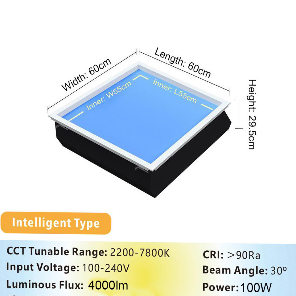 Square 600x600 LED Artificial Skylight 110V Tuya WIFI Voice Control