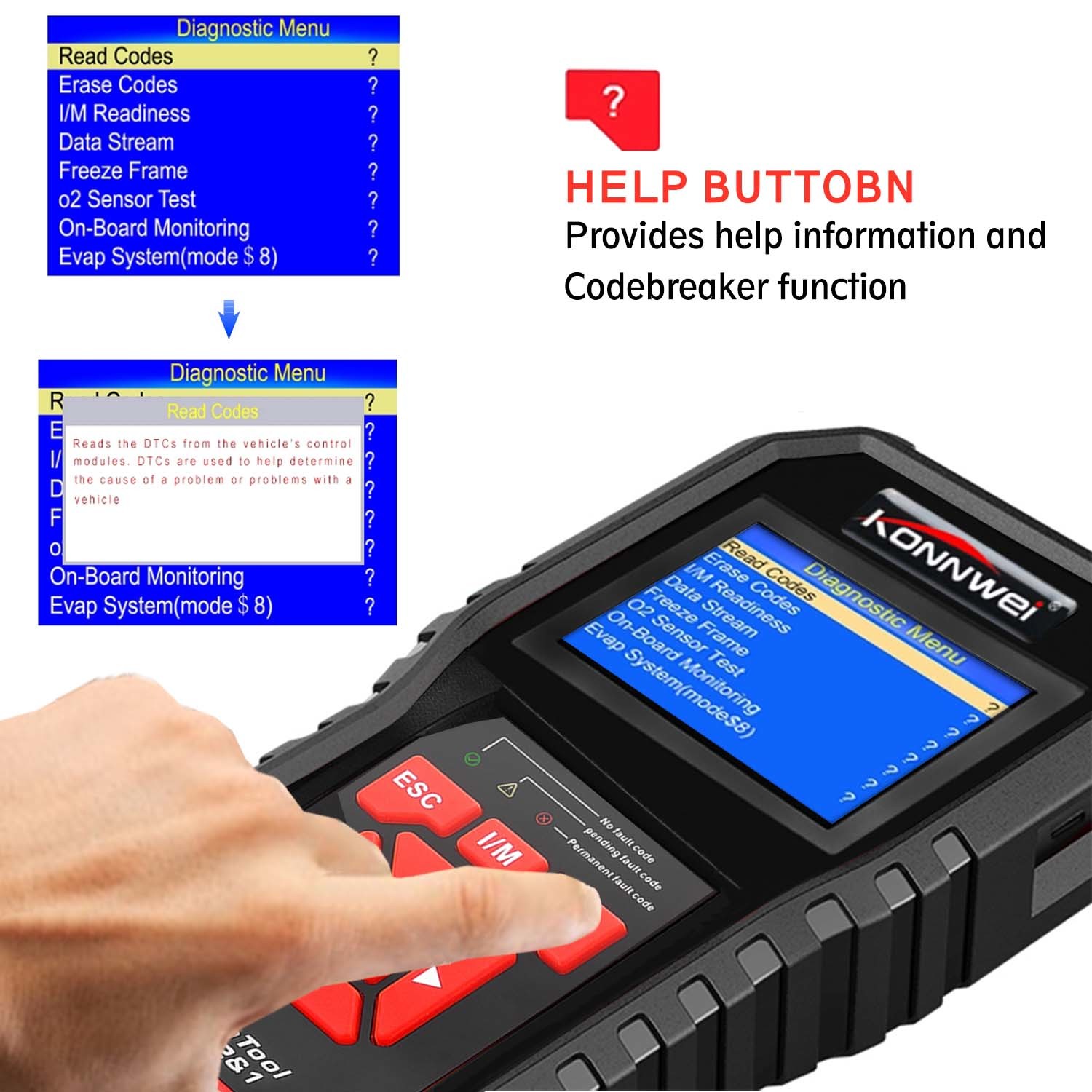 0.77W 1W Live Data Scanner Diagnostic Tool Konnwei Kw850 BMW Mercedes Toyota Honda Ford Obd2