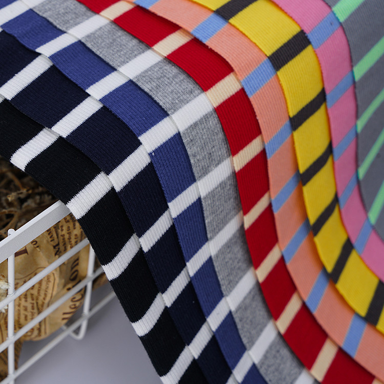 Ribbed Cotton Interlock Fabric Double Yarn 32S Antibacterial Stripe Material