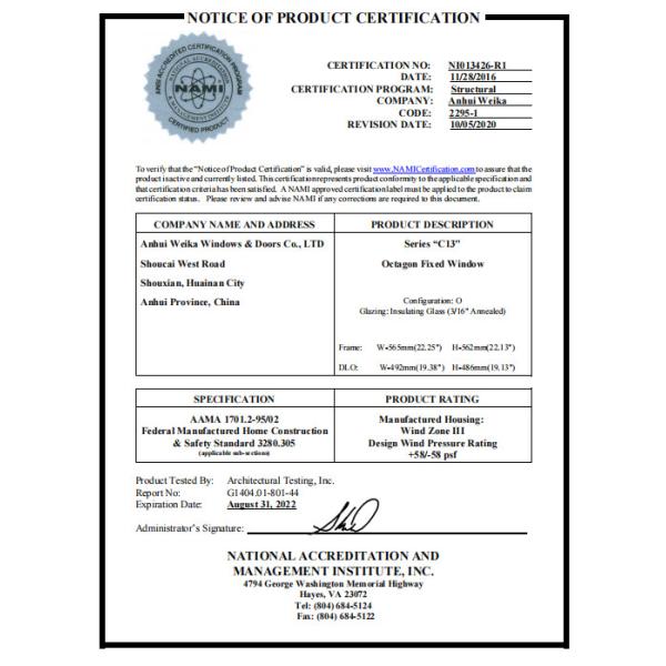 UPVC Vinyl Octagon Fixed Glass Window 75mm Profile