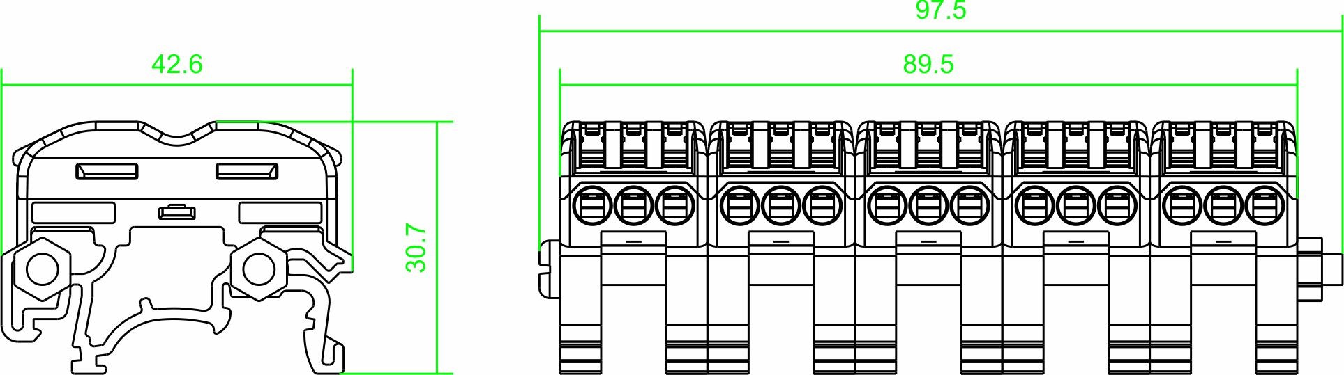 Lighting 10mm 400V 32A Din Rail Earth Terminals