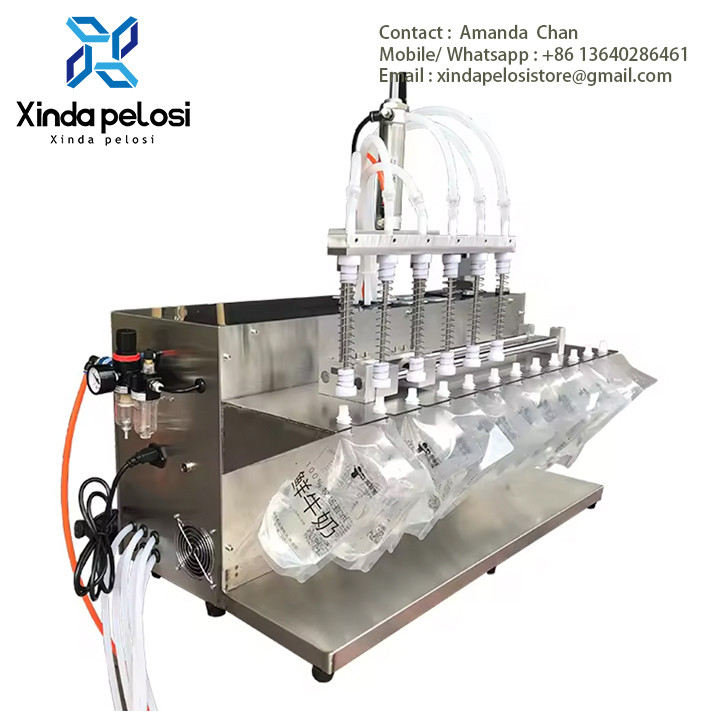 Desktop 6 Heads Nozzles Bottle Filler Gear Pump Bottles Containers,Spout Bag Filling Machine
