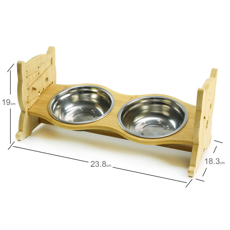 SS304 TUV Pet Food Feeder 14.5cm Wooden Raised Dog Bowls