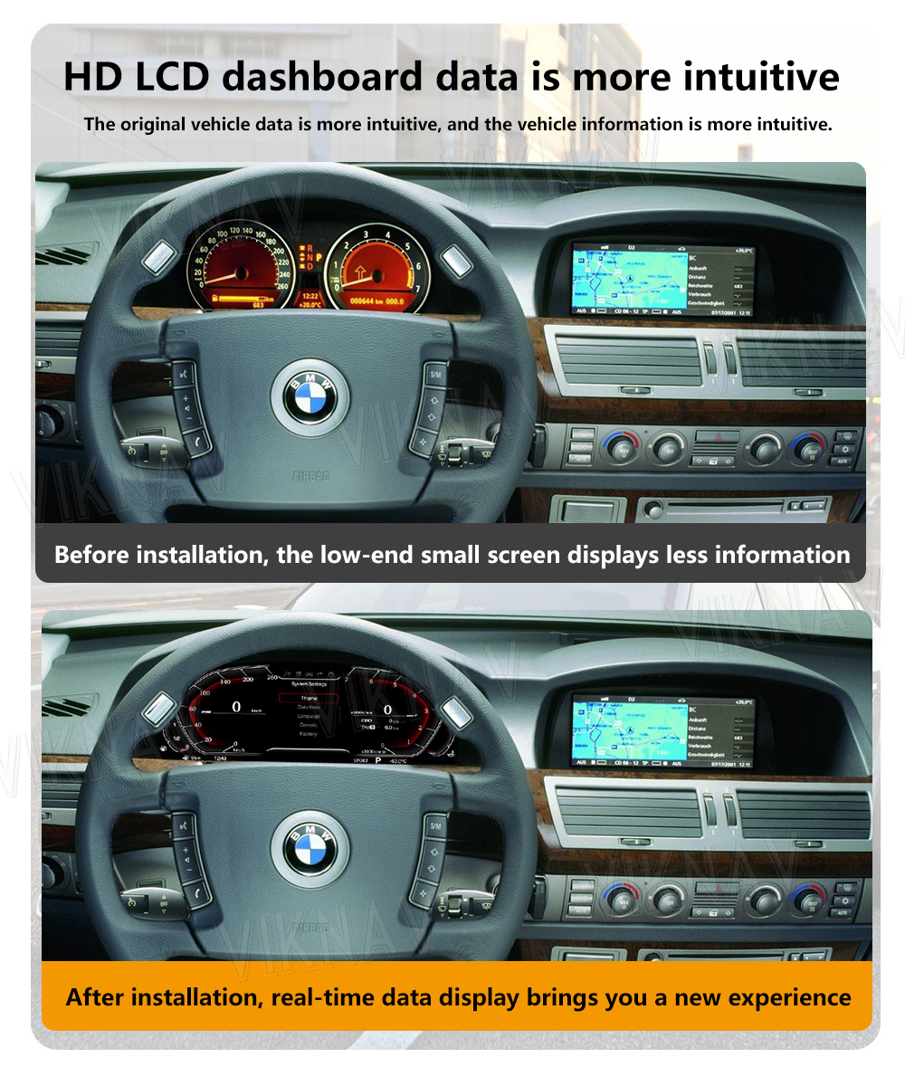 Viknav IPS Screen For BMW 7 Series E65 E66 (2001-2008) 12.3 inch Upgrade Smart Cluster Digital Dashboard Speedometer