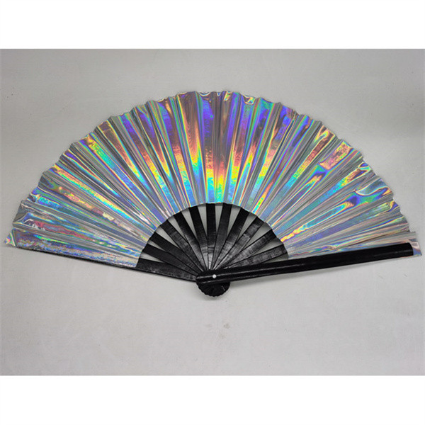 Reflective Large Folding Hand Fan PVC Bamboo 33*68cm For Party