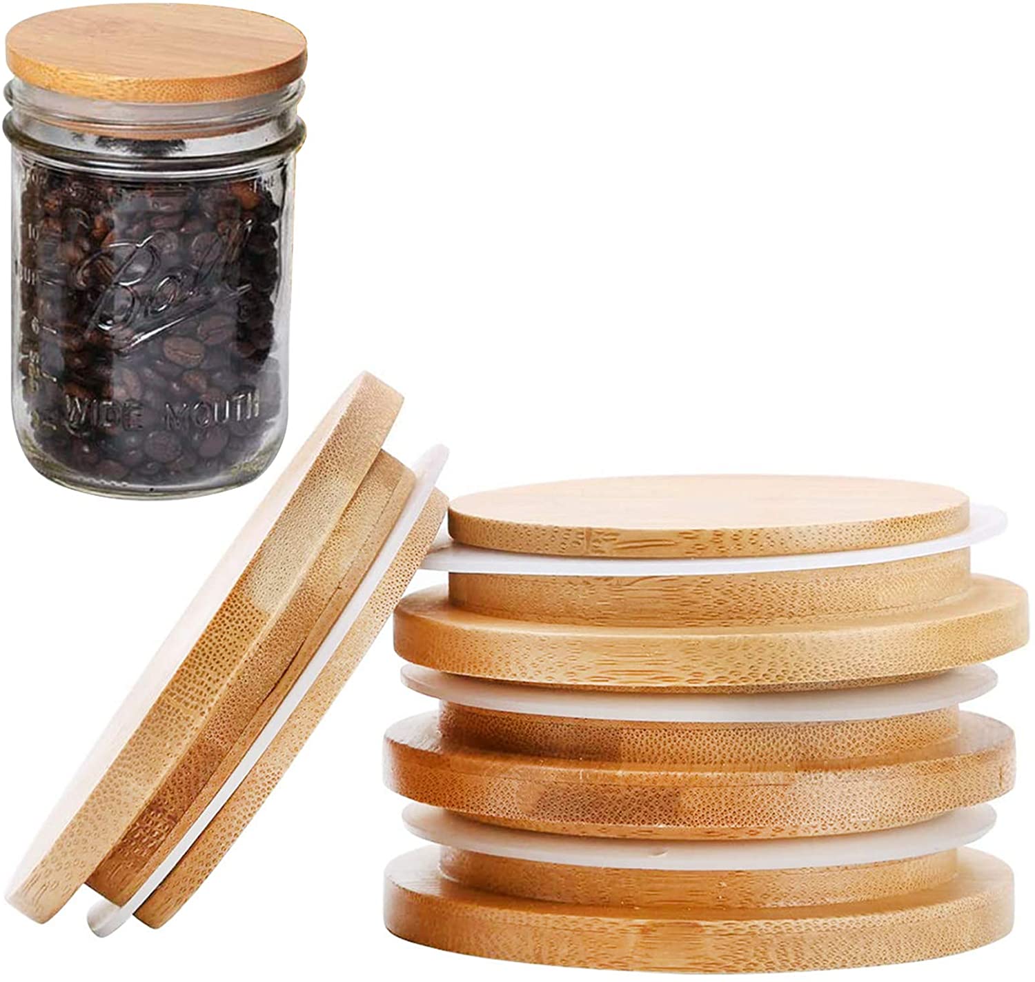 Custom Wooden Mason Jar Lids Reusable Bamboo Mason Canning Lids Compatible with Wide Mouth Mason Jar Canning Jar