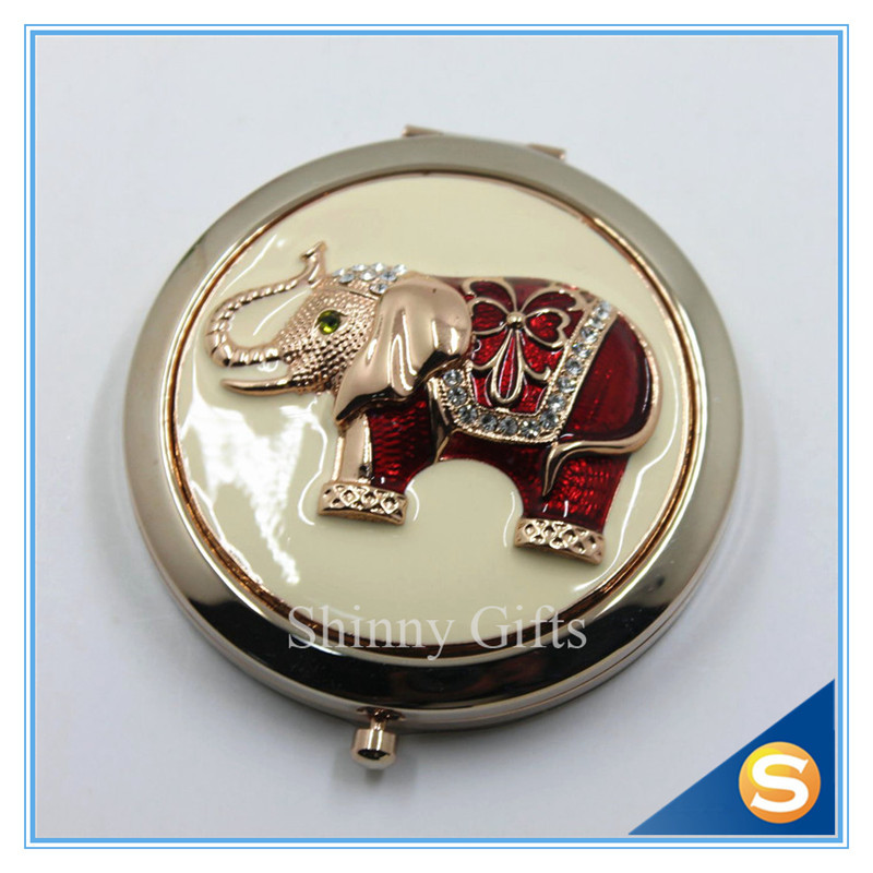 Shinny Gifts Elephant Design Handmade Round Compact Mirror Portable Small Mirror