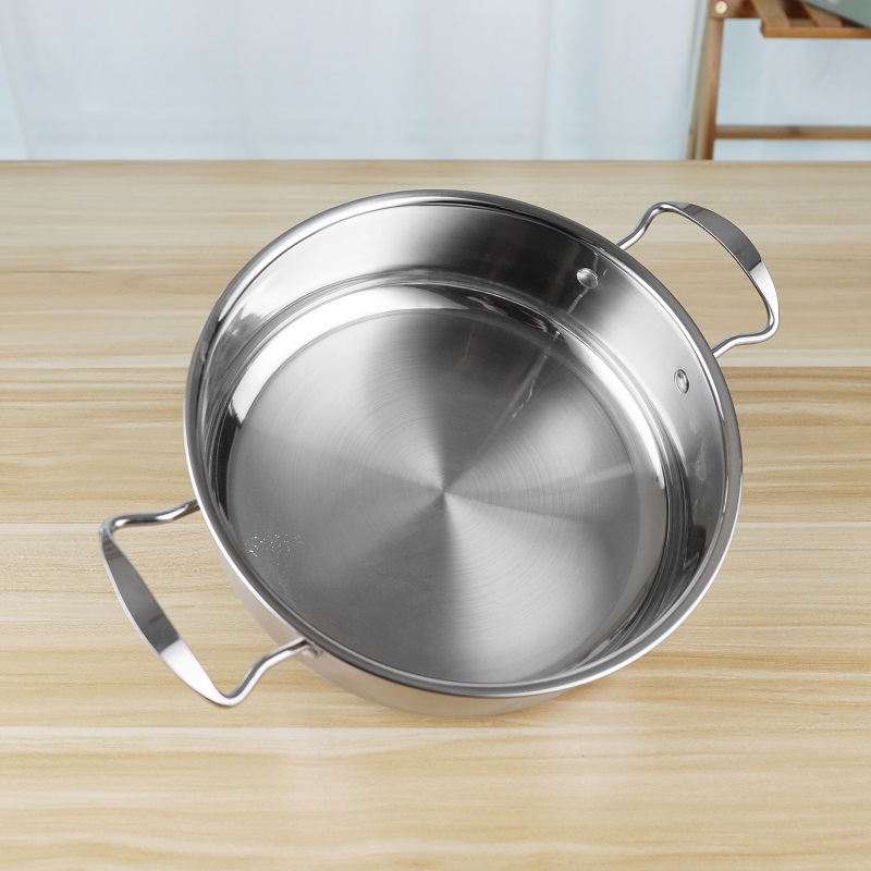 Double Handle Kitchen Soup Pots 24cm Stainless Steel With Glass Lid