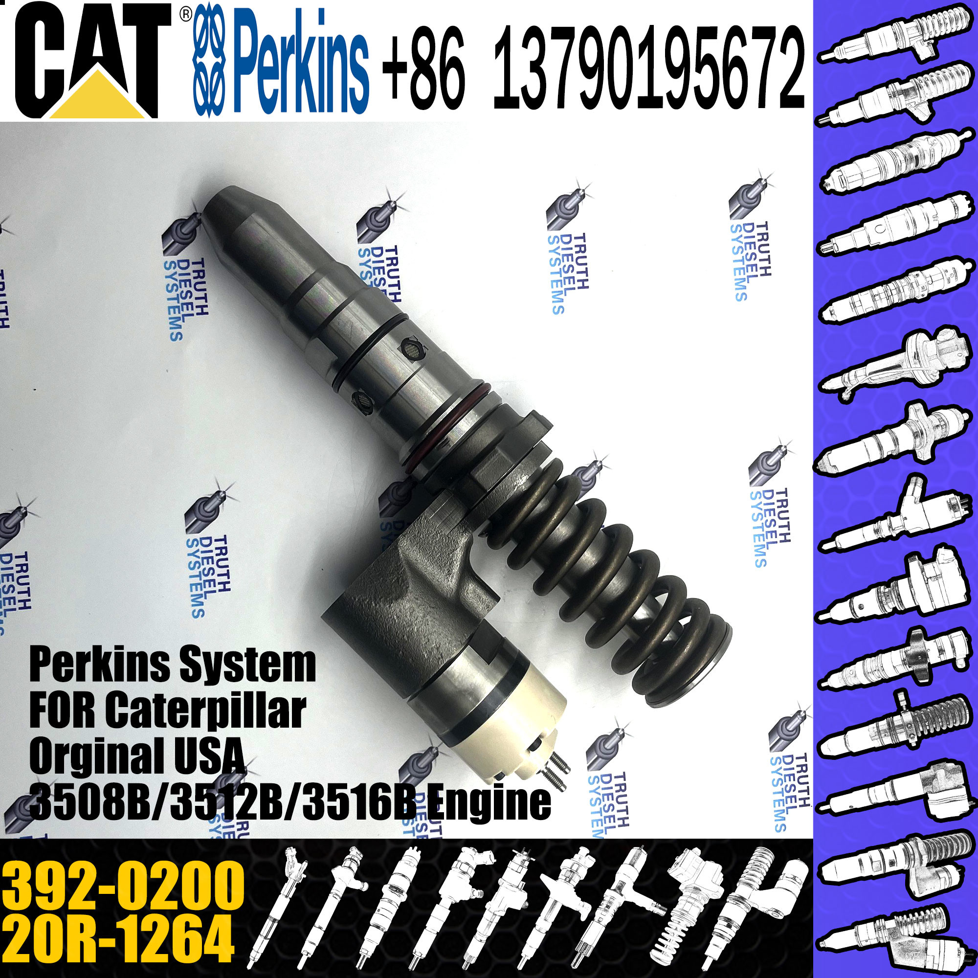 Diesel Fuel Injector 392-0200 20R-1264 For CAT Caterpillar 3508 3508B 3512B 3516B 3561B 3152C 3156C