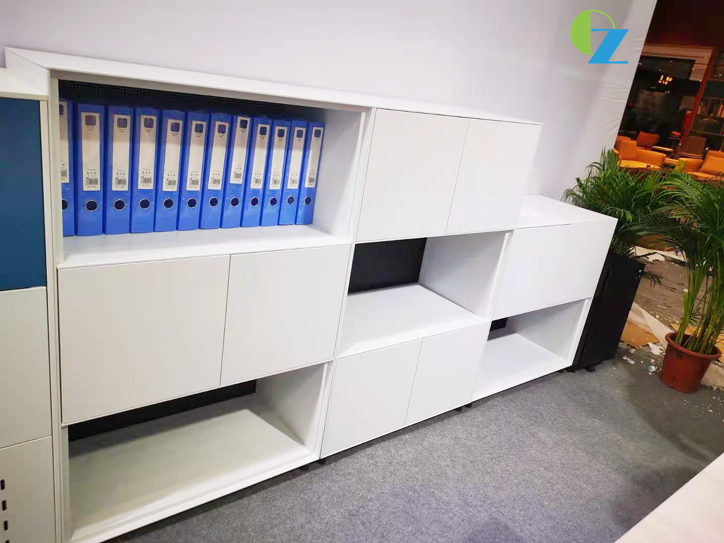 Slim Edge Steel Modular Cabinet Multiple Tier With Swing Door Open Shelf