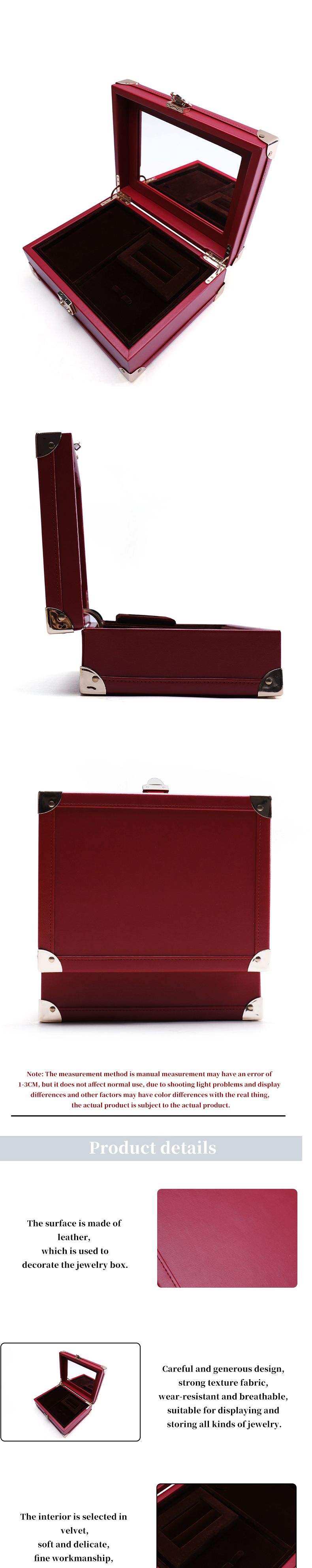 Luxurious Corner Protection PU Leather Jewelry Storage Organizer Case with Mirror