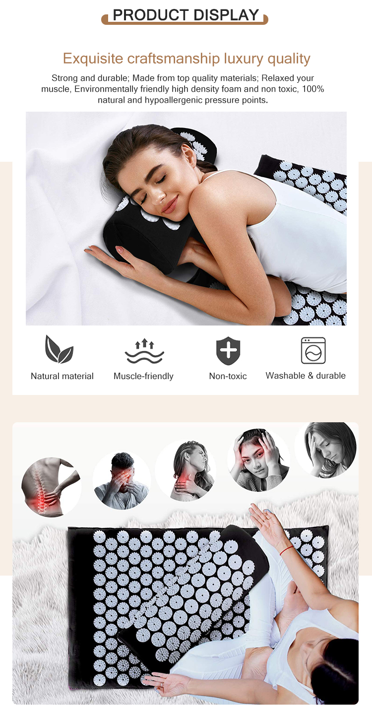 Relieve Sciatic 66*24cm Massage Acupressure Yoga Mat Black Acupressure Pad