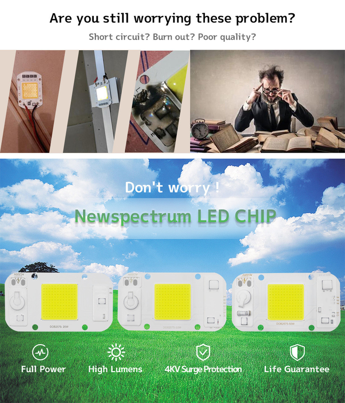 Driverless AC COB Led Chip 50w Size 40mm For DIY Floodlight Grow Light