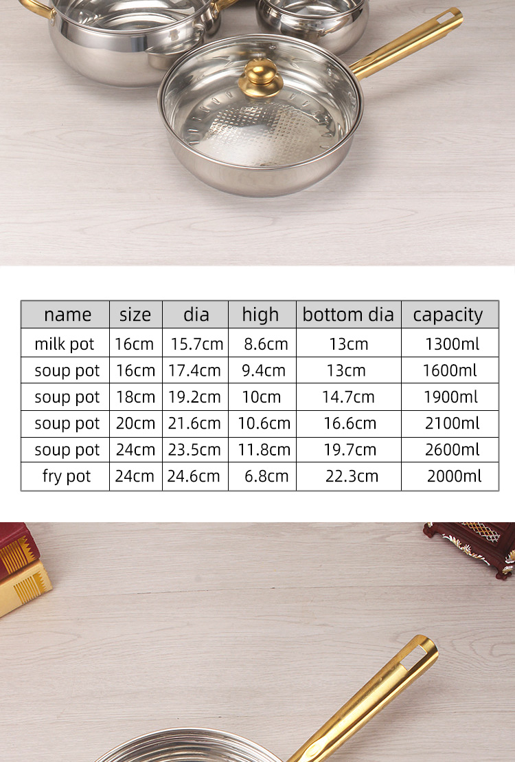 Best Selling Stainless Steel Cookware Set 12pcs Double Layer Cooking Pot Set With Golden Handle