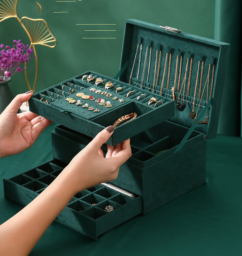 Handmade Velvet Wooden Jewelry Box Organizer For Necklace Earring Ring Bracelet