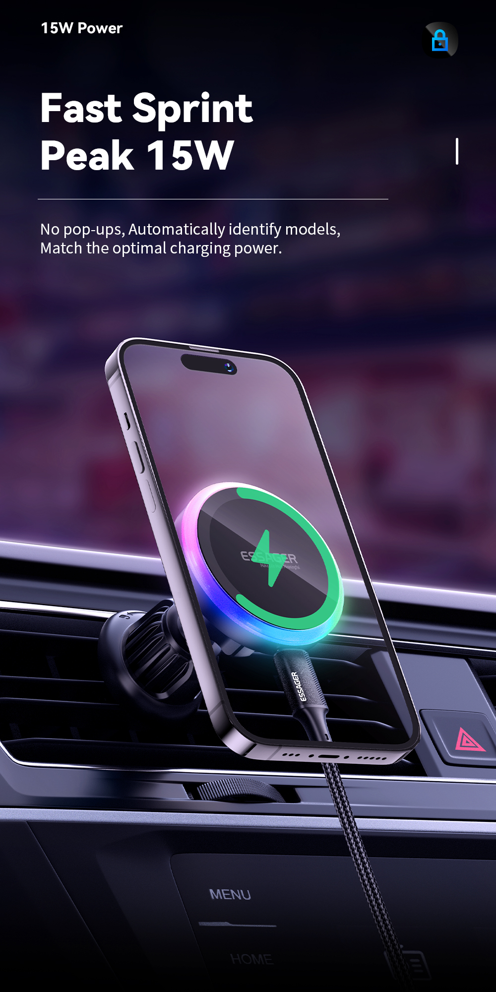 ESSAGER ACPH004 Series 15W Magnetic Phone Holder for Car Dashboard Mount Phones
