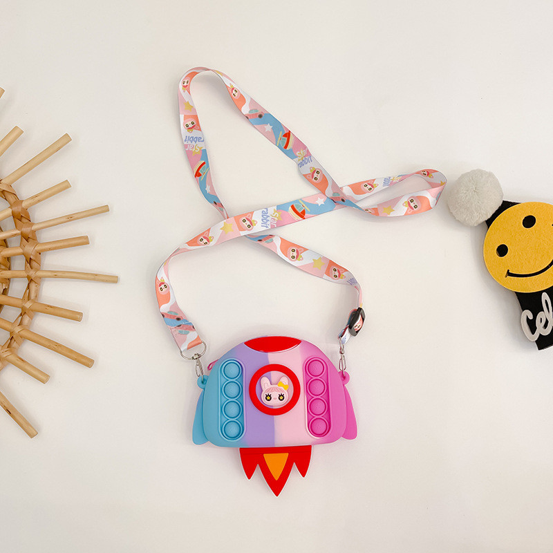 Rocket Cartoon Pop Purse Bag Pencil Case Crossbody Purse Bag Wallet Bag Makeup Bag Storage Container Kids Christmas Gift