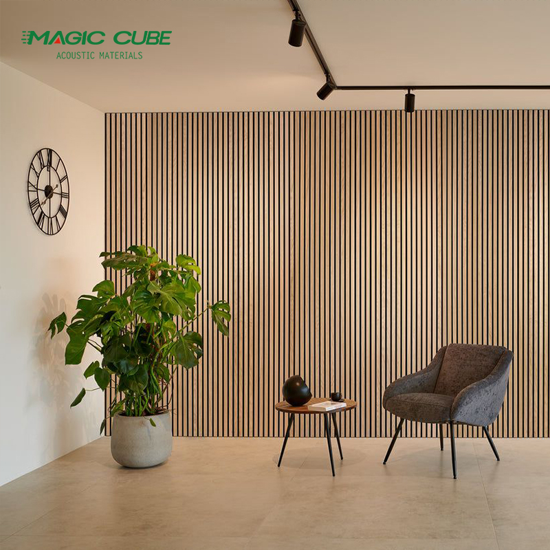 Natural 15mm Thickness Oak Slat Wall Panel Flame Retardant with Black MDF