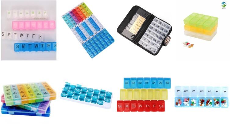 28 compartment column shape plastic pill storage box with pill crush box, Conventional eco-friendly 4 grids plastic trav