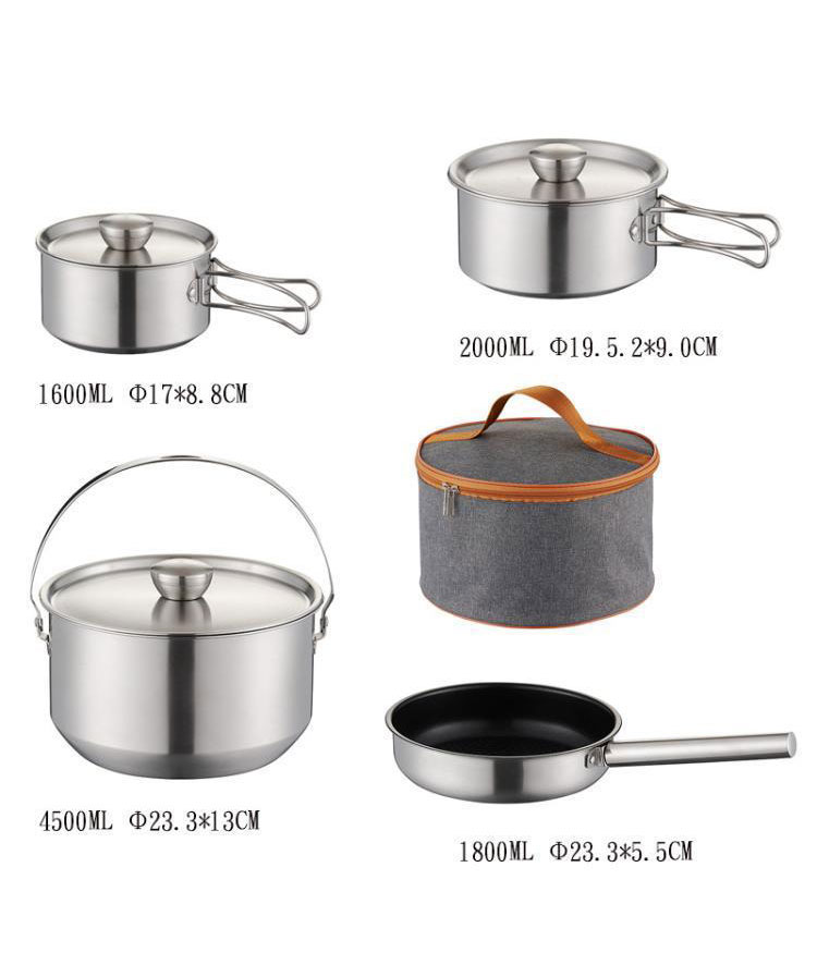 Amazon TOP Seller 304 Stainless Steel Non Stick Fry Pan Outdoor Cooking Set Camping Cookware Set For Hiking