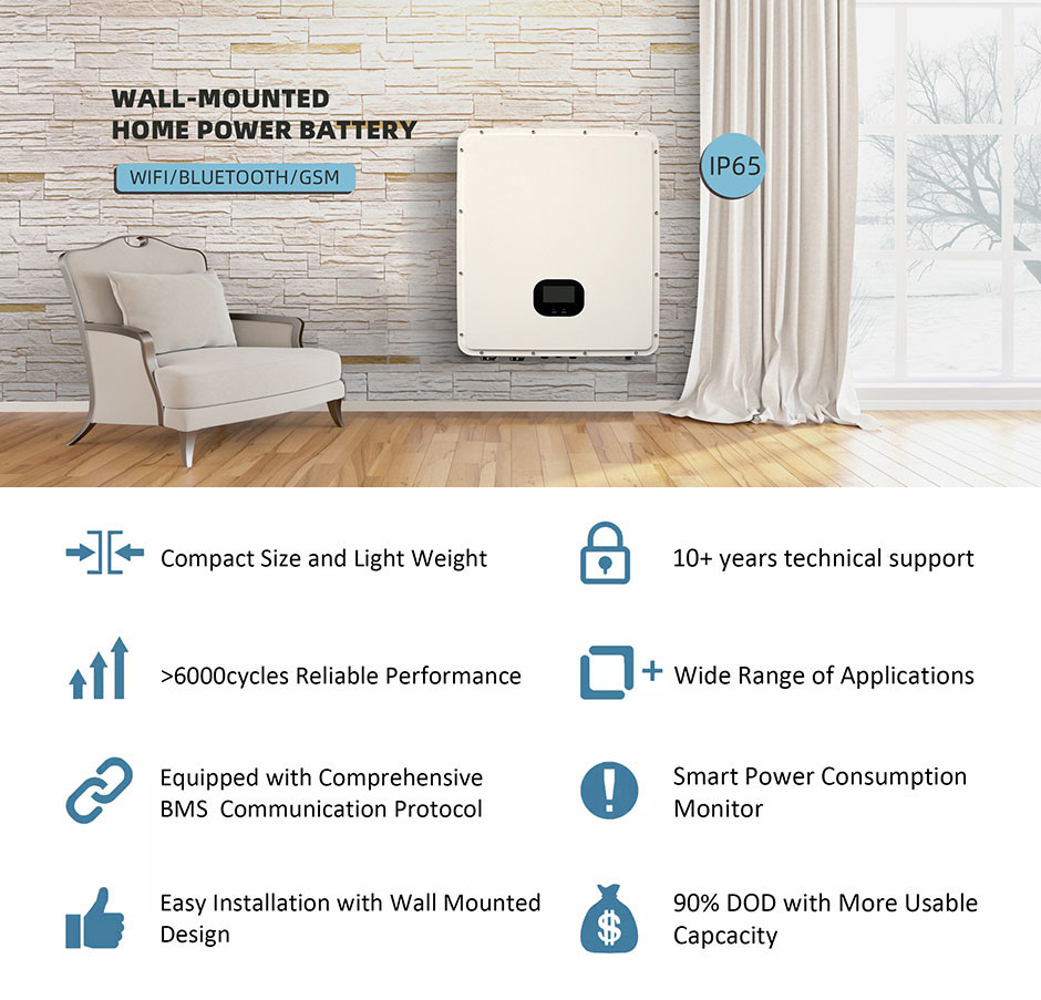 OEM ODM LiFePO4 lithium battery Customized IP65 48V Wall-mounted Solar Home Household lithium battery packs