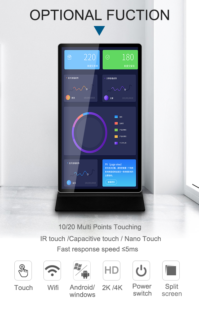 65 Inch High Definition Floor Standing Digital Signage Stunning Digital Display
