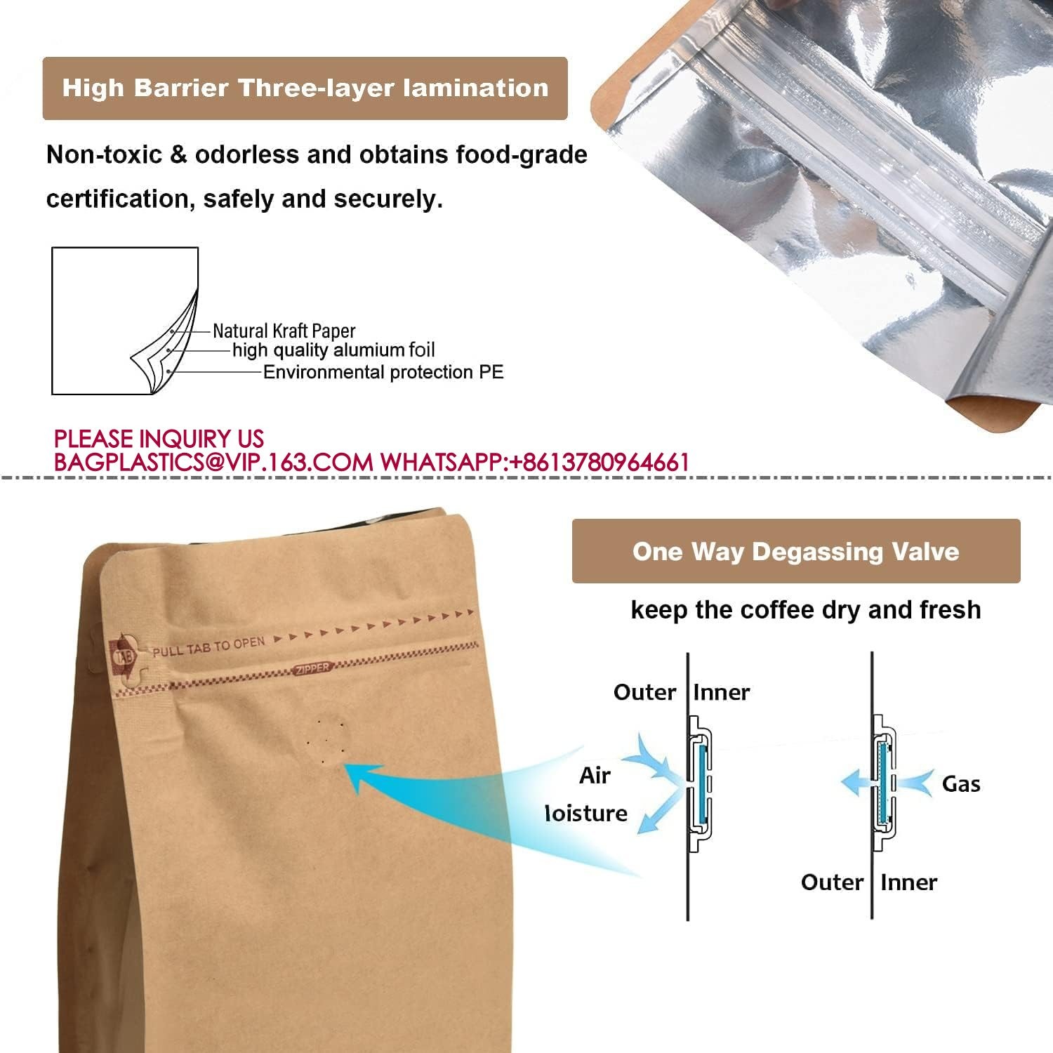 Degassing Pouch Bags With Valve, Food Storage Bags With Rsealable Zipper & Easy Open Tape
