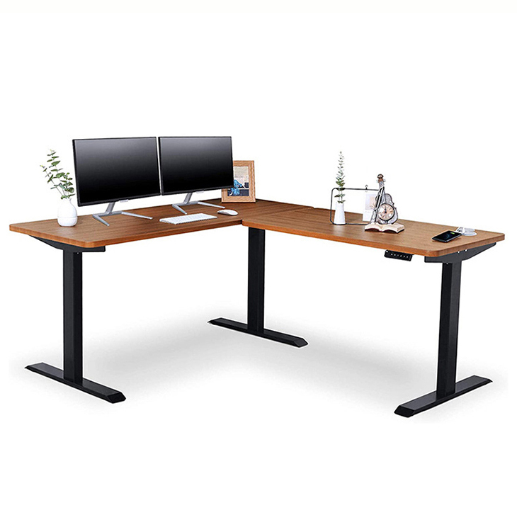 Height Adjustable L-Shaped Electric Wooden Table Legs for Student School Ergonomic Desk