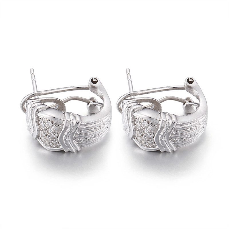 3.88g 925 Sterling Silver Hoop Earrings AAA 2mm Cubic Zirconia Stud Earrings