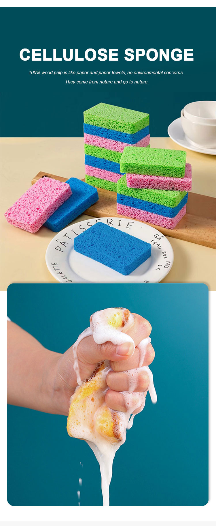 Multi Purpose Cellulose Sponge Scourer Customized Kitchen Cellulose Sponge Eco Friendly