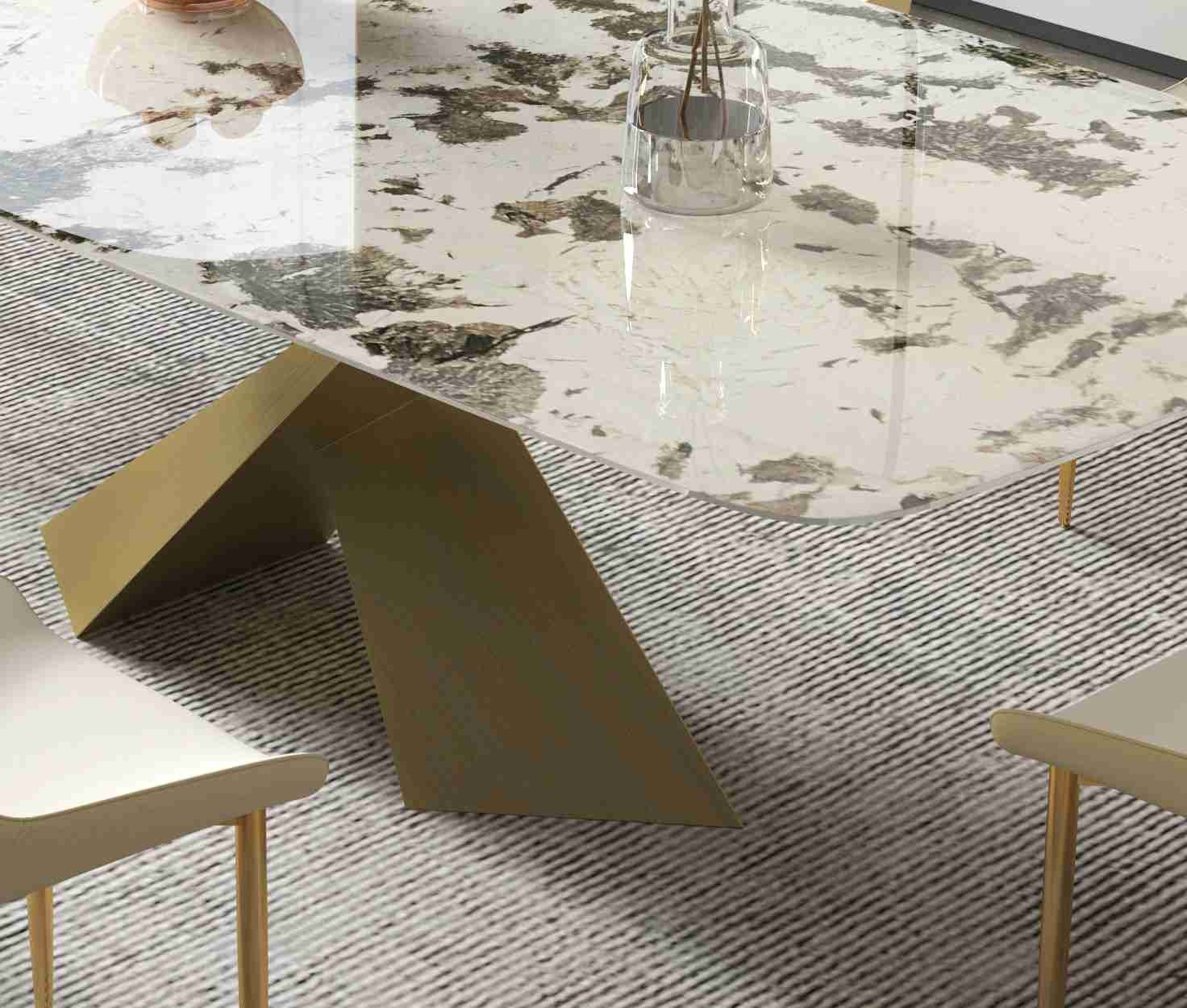 Bright Rock Board Small Apartment Dining Table Chair Sets Nordic Modern Light Luxury Bronze Dining Room Set