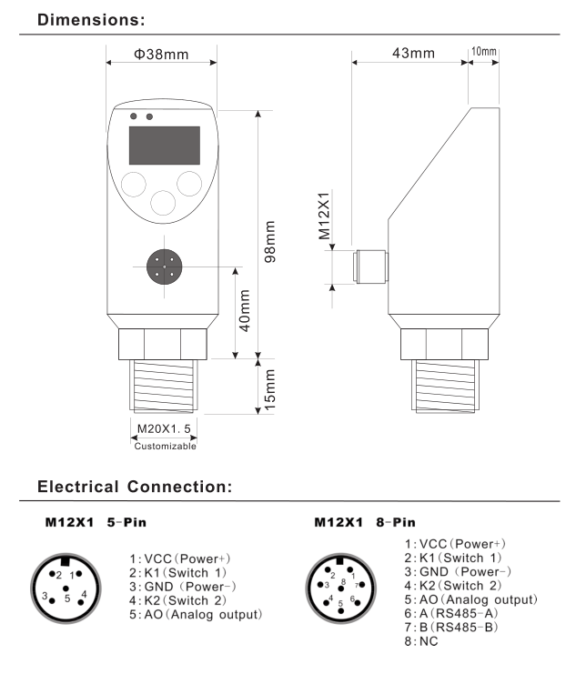 Intelligent 10bar RS485 Electronic Digital Level Switch With OLED Display