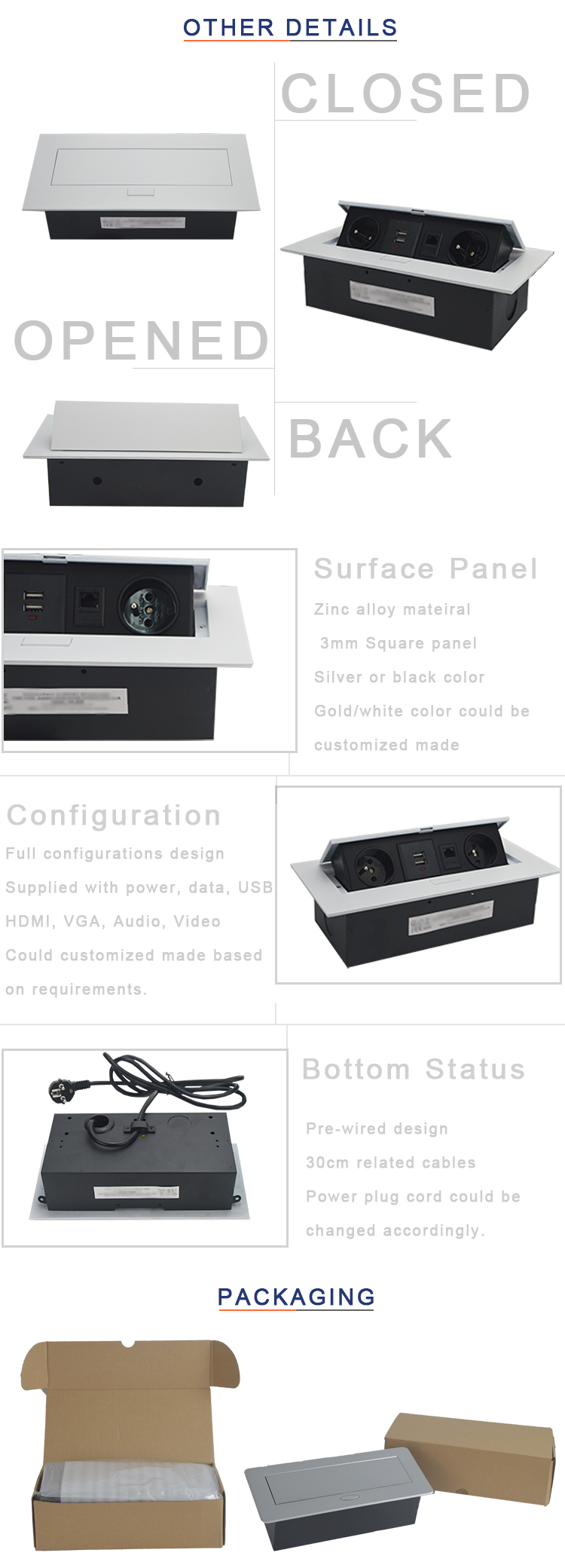 BNT hot sale flush mounted tabletop power outlet socket with USB charger port
