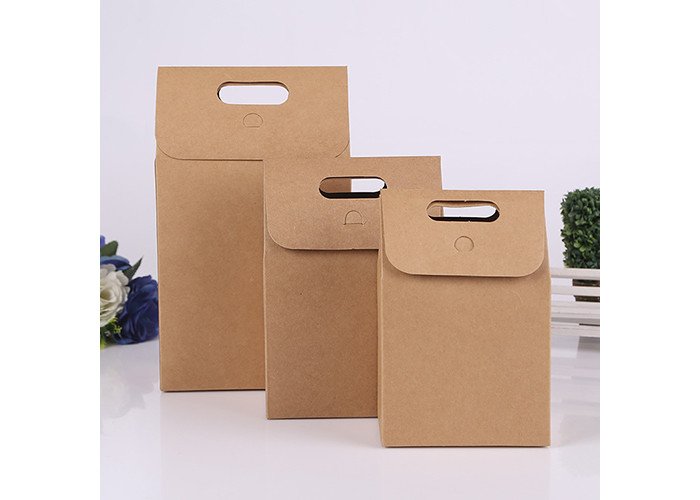 Folding Hard Brown Kraft Paper Gift Bags With Handles For Taking Away