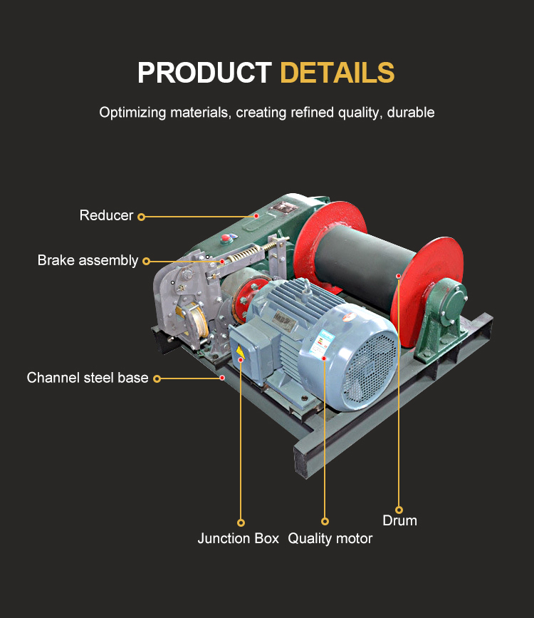 Hydraulic Wire Rope Electric Winch , 10T Electric Power Winch For Construction Site