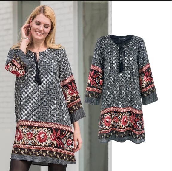 Factory price Patterned Border Dress Spring Dress for women