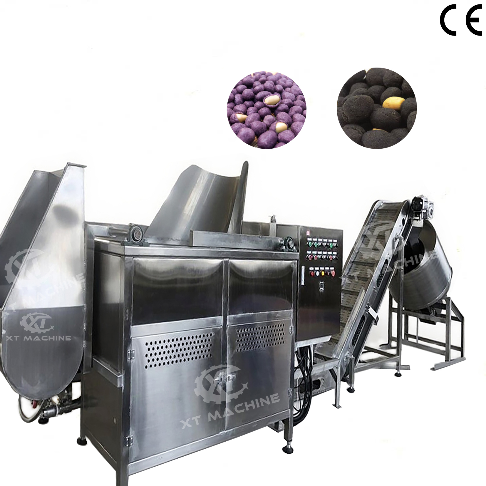 Automatic Discharging Almond Peanut Batch Fryer Powder Coated Peanut Bean Nut Frying Machine