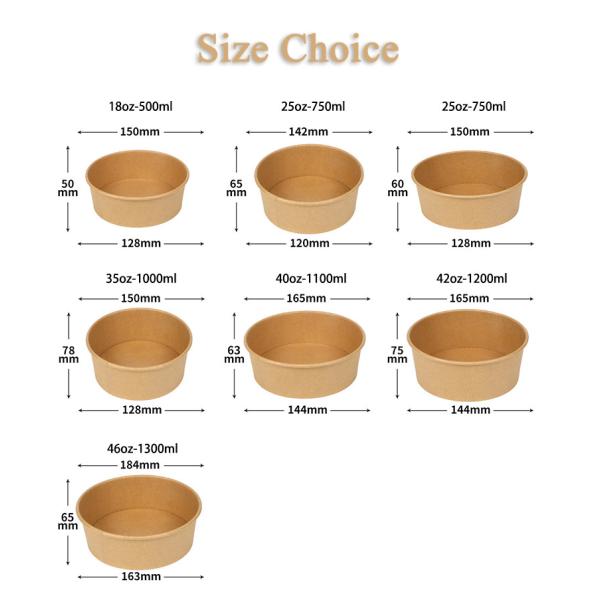 Custom Printed Wholesale Disposable Food Packing Take Away Kraft Paper Salad Noodles Soup Bowls with Lids