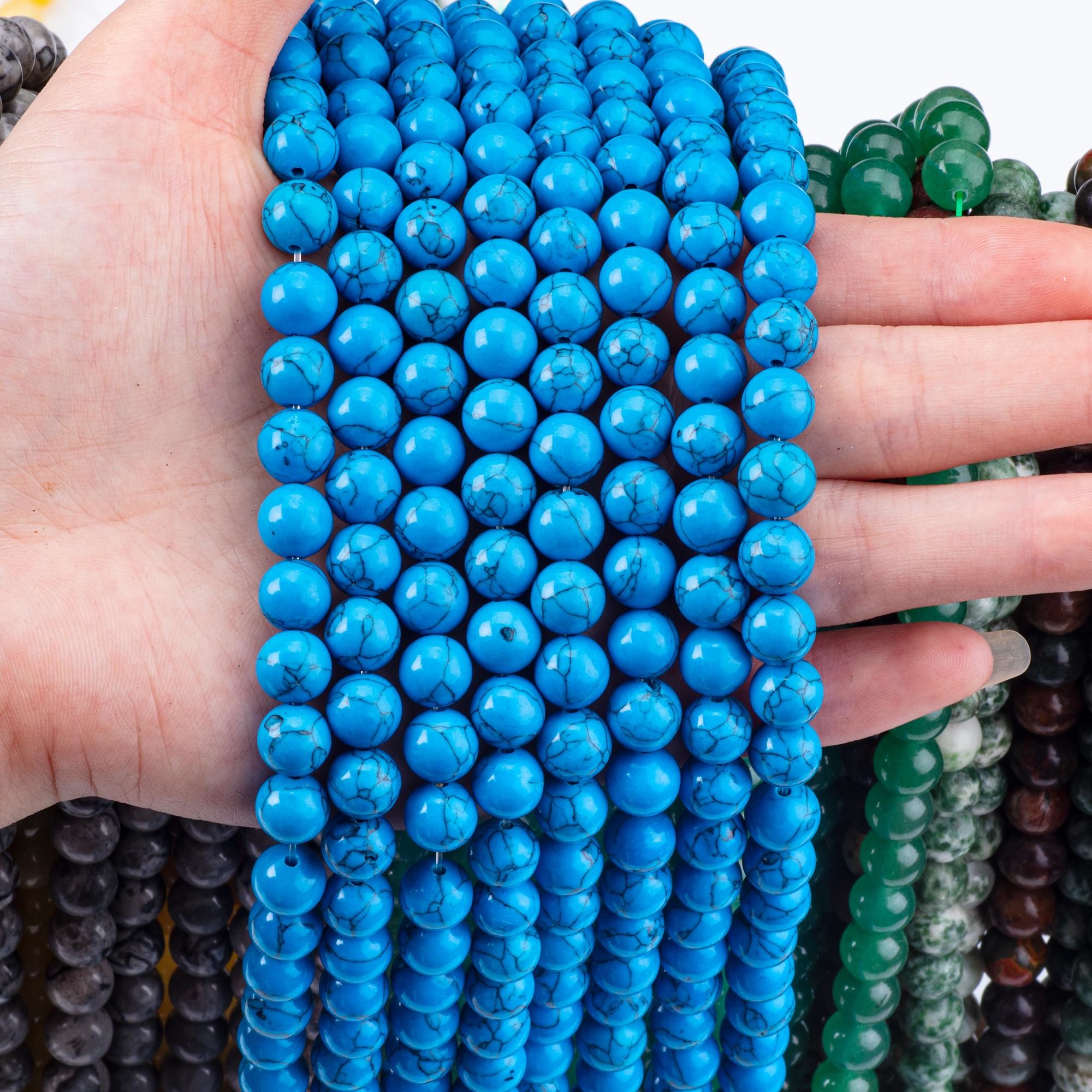 Blue Turquoise 8MM Smooth Round Shape Loose Bead For Jewelry Making Tools